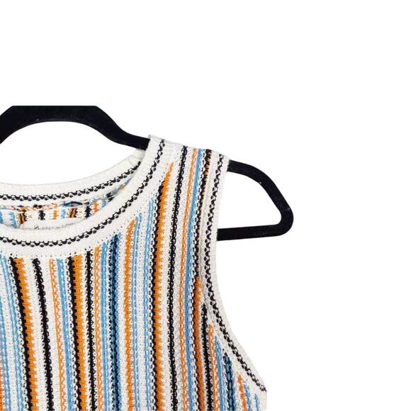 Lou & Grey Loft Fringe Sleeveless Striped Sweater Tank Cream Orange Blue size xs - Picture 7 of 13